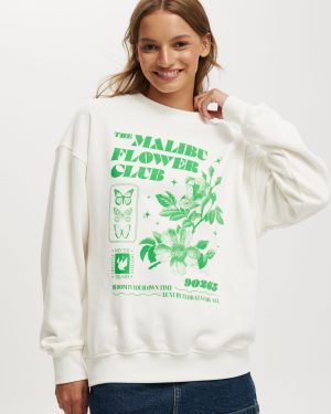 Cotton On Women - Classic Graphic Crew Sweatshirt - Malibu flower club/white