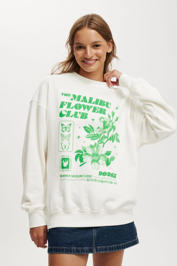 Cotton On Women - Classic Graphic Crew Sweatshirt - Malibu flower club/white