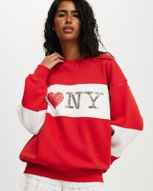 Cotton On Women - I Love NY Graphic Crew Sweatshirt - Lcn i love ny/red poppy
