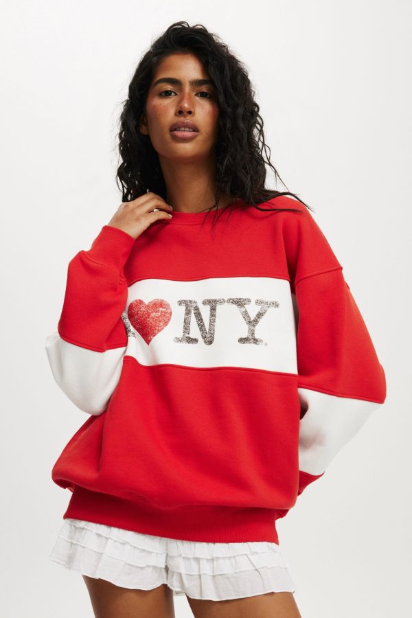 Cotton On Women - I Love NY Graphic Crew Sweatshirt - Lcn i love ny/red poppy