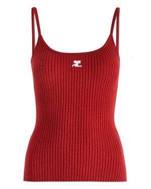 Courrges Logo Ribbed-knit Camisole top - Red - XS (UK6 /xs)