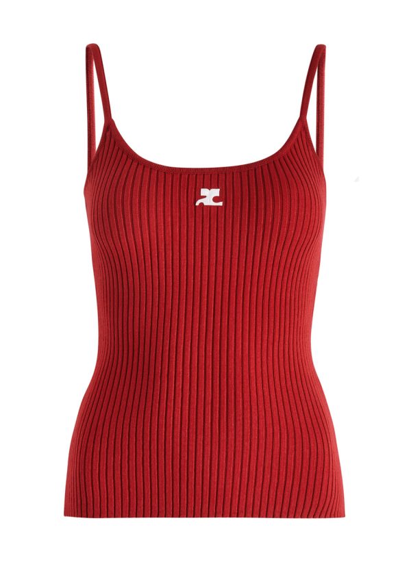 Courrges Logo Ribbed-knit Camisole top - Red - XS (UK6 /xs)