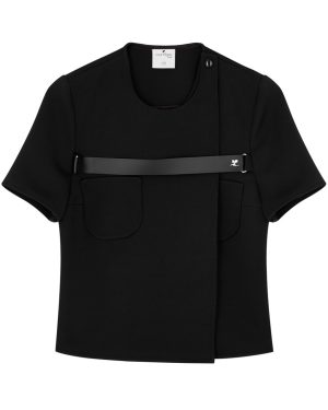 Courrges Strap-embellished Twill Wrap top - Black - 10