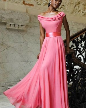 Cowl Neck A-Line Chiffon Maxi Dress - Coral by Goddiva