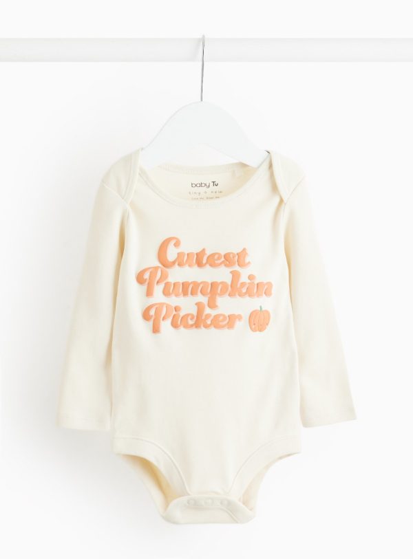 Cream Cream Cutest Pumpkin Picker Slogan Bodysuit (9-12 Months) - Tu by Sainsbury's