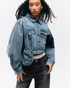 Cropped Oversized Barrel-Sleeved Denim Jacket