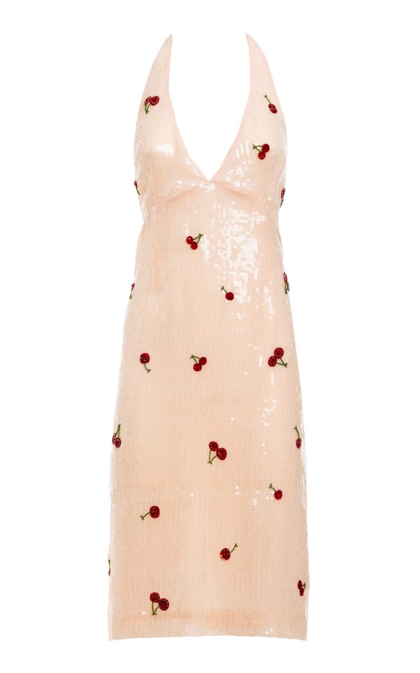 DES_PHEMMES - Cherry-Sequined Halter-Neck Midi Dress - Nude - IT 38 - Moda Operandi