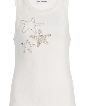 DES_PHEMMES - Exclusive Riviera Embellished Cotton Tank Top - White - IT 40 - Moda Operandi