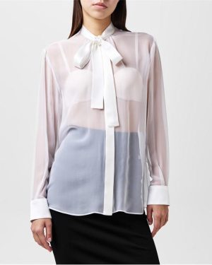 DOLCE AND GABBANA Sheer Bow Blouse - White