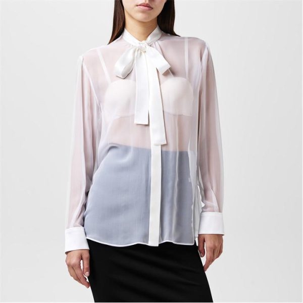 DOLCE AND GABBANA Sheer Bow Blouse - White