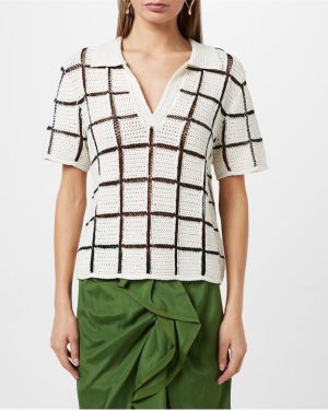 DRIES VAN NOTEN Block Stitch Polo Top - White