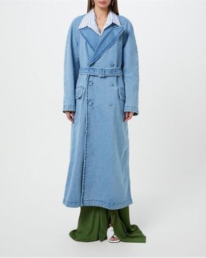 DRIES VAN NOTEN Denim Trench Coat - Blue