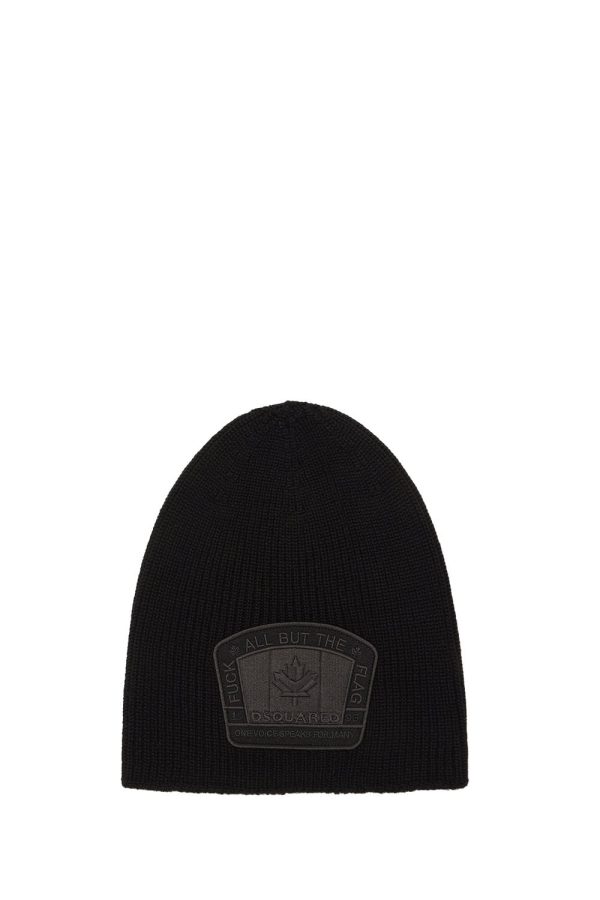 DSQUARED2 FLAG BEANIE HAT Size: OS, colour: BLACK