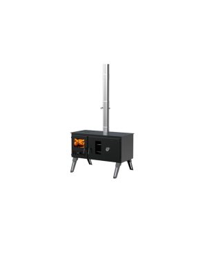 DWDÂ®"Galloway" Camping Stove Outdoor Portable Wood Log Burner Double Oven Stove/Cooking Hob with Flue, Spark Cap,Oversized Glass Windows on Fire Box