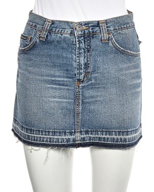 D&G Blue Denim Back Floral Logo Embroidered Mini Skirt S
