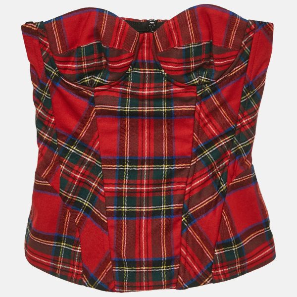 D&G Red Plaid Wool Corset Bustier Top S