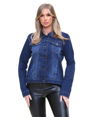 (Dark Wash - TF10, UK 10) TRUE FACE Ladies Denim Jacket Casual Jean Coat Top