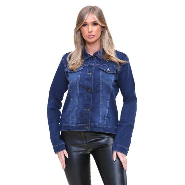 (Dark Wash - TF10, UK 10) TRUE FACE Ladies Denim Jacket Casual Jean Coat Top