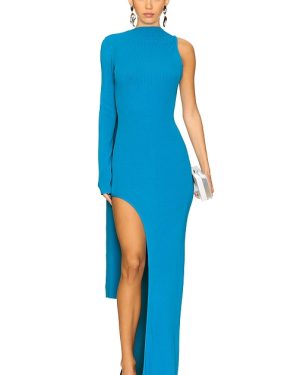 David Koma Asymmetric Cut One Sleeve Dress in Blue. Size M, S, XL.