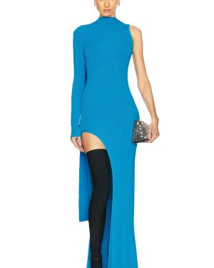 David Koma Asymmetric Cut One Sleeve Dress in Turquoise - Blue. Size L (also in M, S, XL).