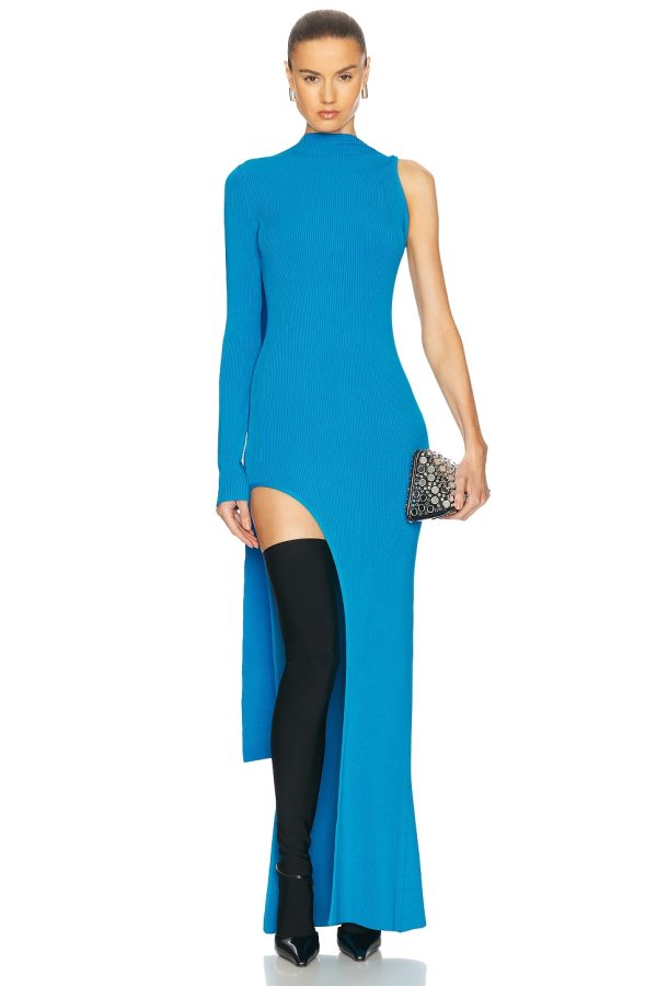 David Koma Asymmetric Cut One Sleeve Dress in Turquoise - Blue. Size L (also in M, S, XL).
