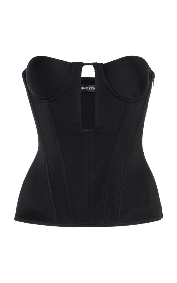 David Koma - Cutout Satin Corset Top - Black - UK 8 - Moda Operandi