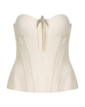 David Koma - Embellished Boucl Corset Top - White - UK 10 - Moda Operandi