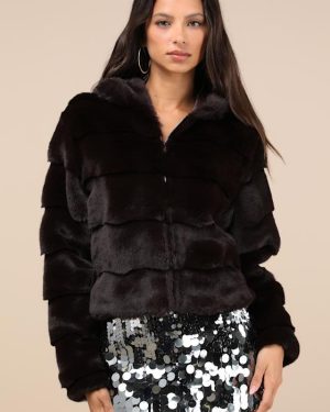 Deluxe Comfort Dark Brown Faux Fur Hooded Jacket