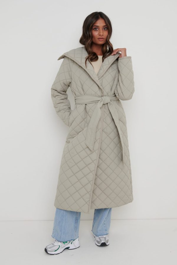 Denver Quilted Oversized Coat - Olive, XXL