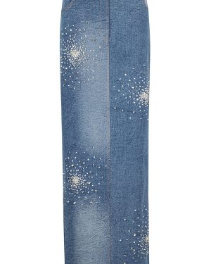 Des Phemmes Tie Dye Embroidered Denim Midi Skirt