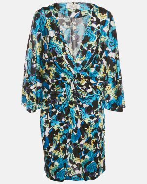 Diane Von Furstenberg Blue Printed Jersey Twist-Front Emmaline Mini Dress M