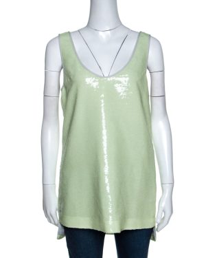 Diane Von Furstenberg Light Green Sequined Desta Tank Top M