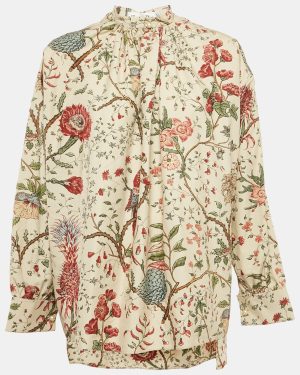 Dior Beige Floral Print Cotton Long Blouse M