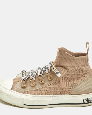Dior Beige Knit Fabric Walk'n'Dior High Top Sneakers Size 36