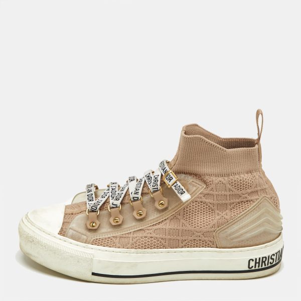 Dior Beige Knit Fabric Walk'n'Dior High Top Sneakers Size 36
