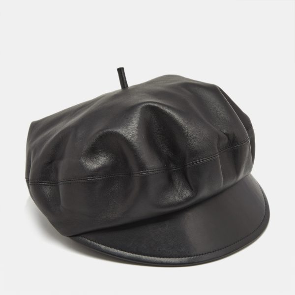 Dior Black Lambskin Leather Beret Hat Size 58