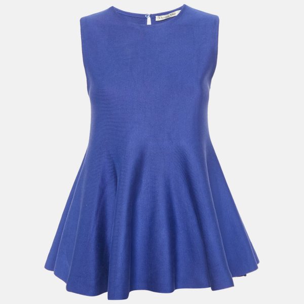 Dior Blue Knit Flared Sleeveless Top M