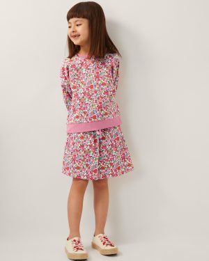Ditsy Floral Sweatshirt and Skort Set Pink
