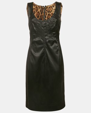 Dolce & Gabbana Black Stretch Satin Scoop Neck Mini Dress L