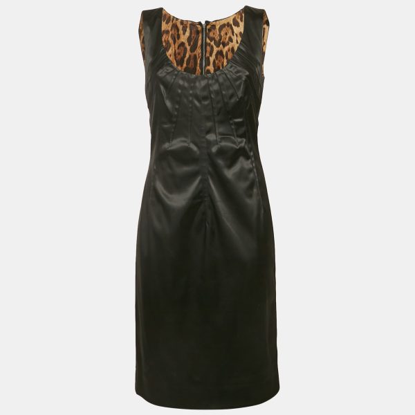 Dolce & Gabbana Black Stretch Satin Scoop Neck Mini Dress L