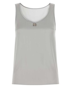 Dolce & Gabbana Grey Stretch Satin Tank Top