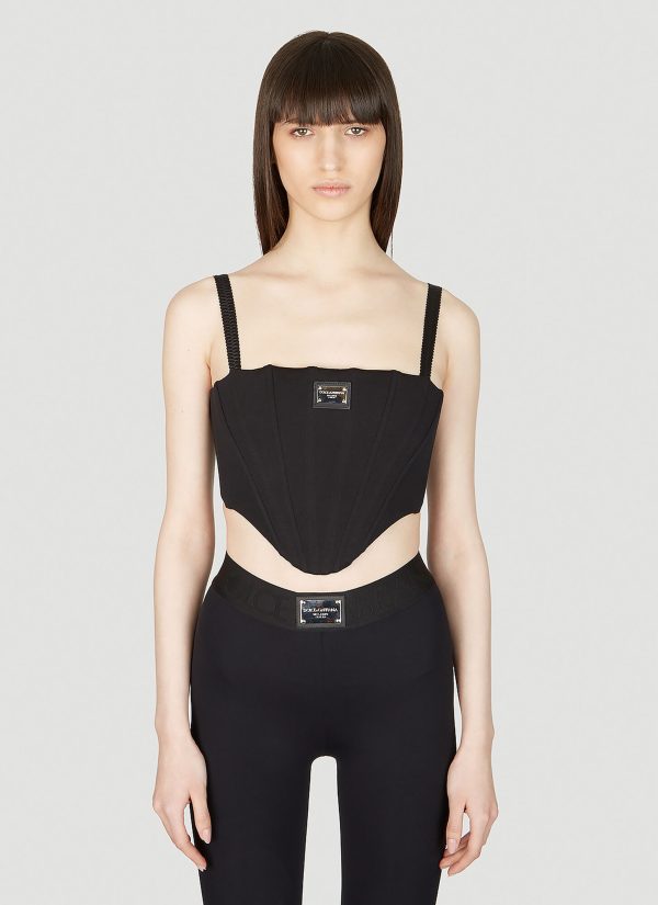 Dolce & Gabbana Logo Plaque Corset - Woman Tops Black It - 44