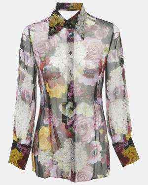 Dolce & Gabbana Multicolor Floral Print Silk Sheer Shirt M