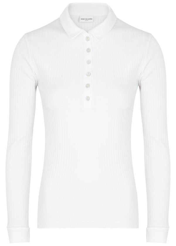 Dries Van Noten Horst Ribbed Cotton-blend Polo top - White - M