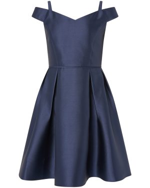 Duchess Twill Bardot Prom Dress Blue