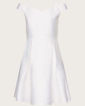 Duchess Twill Bardot Prom Dress Ivory