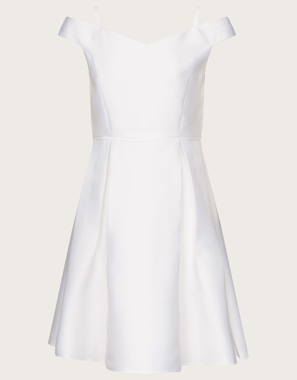 Duchess Twill Bardot Prom Dress Ivory