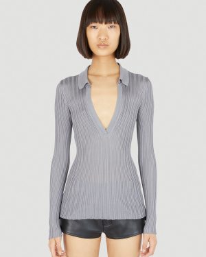 Durazzi Milano Silk Knit Polo Top - Woman Tops Grey Xs