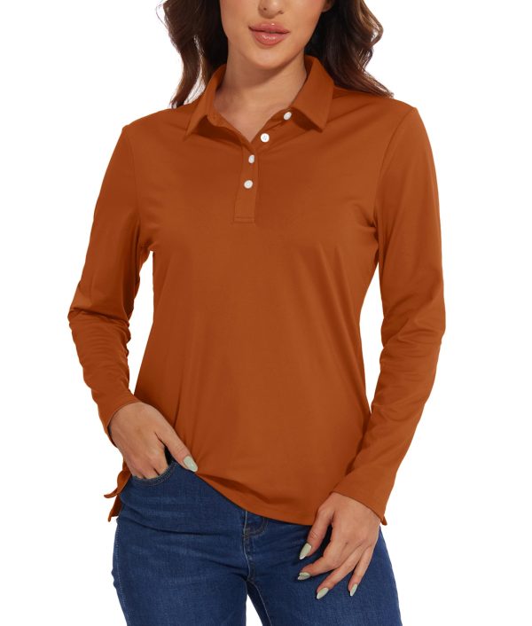 EKLENTSON Women's Long Sleeve Polo Shirts Quick Dry 50+ Top,Orange,XXL