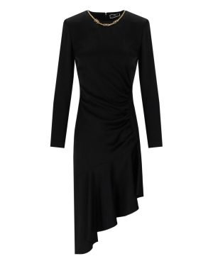 ELISABETTA FRANCHI BLACK ASYMMETRIC DRESS WITH NECKLACE